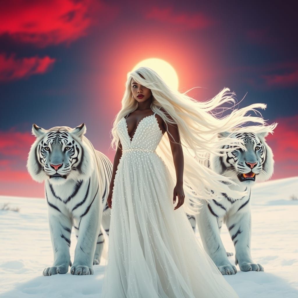 Regal Snow Goddess in Golden Light