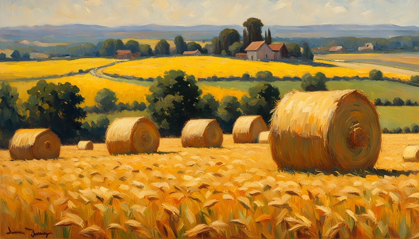 Golden Wheat Field Impressionist Landscape