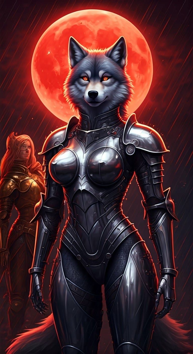 Mystical Wolf Goddess Under a Blood Moon
