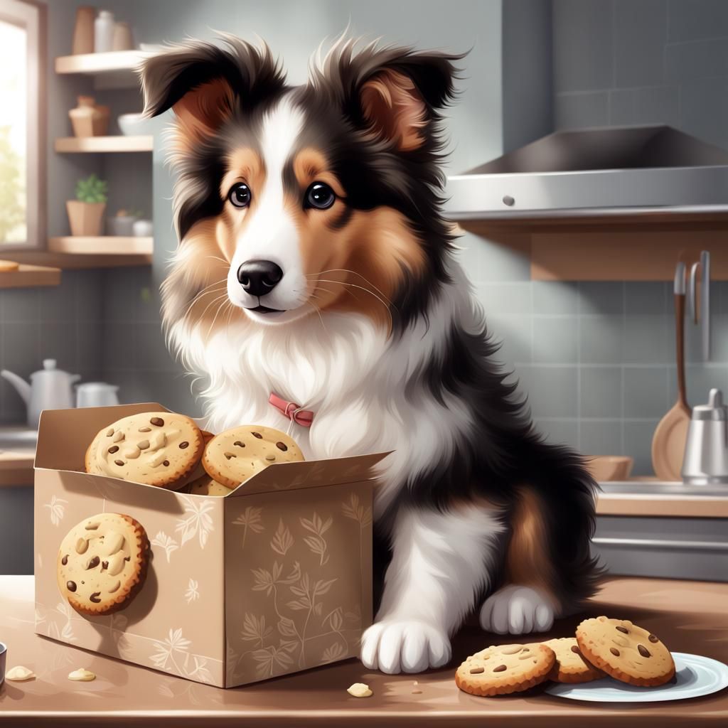 Adorable Collie With A Cookie Box
