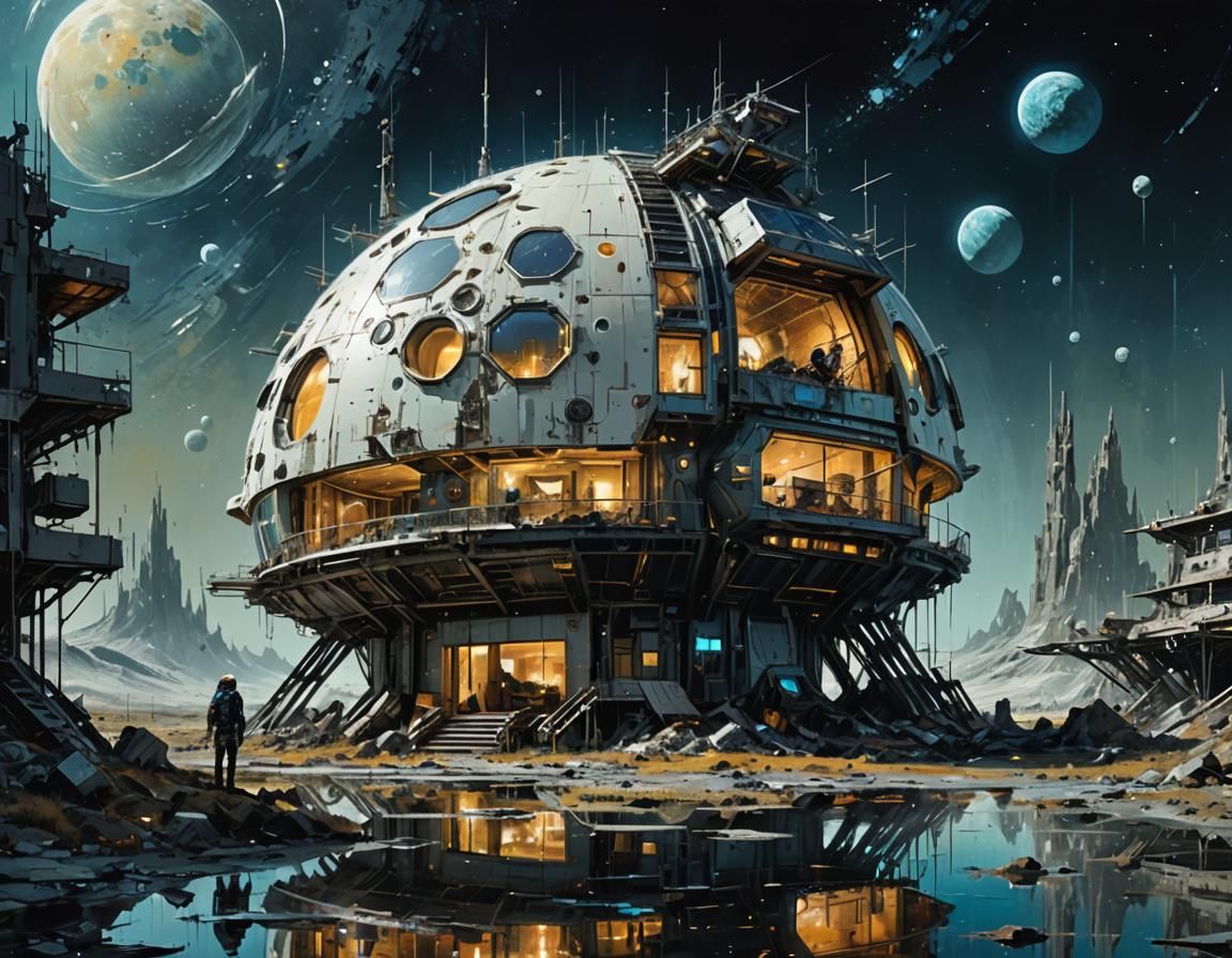 Futuristic Solarpunk Lunar House in Space Realm