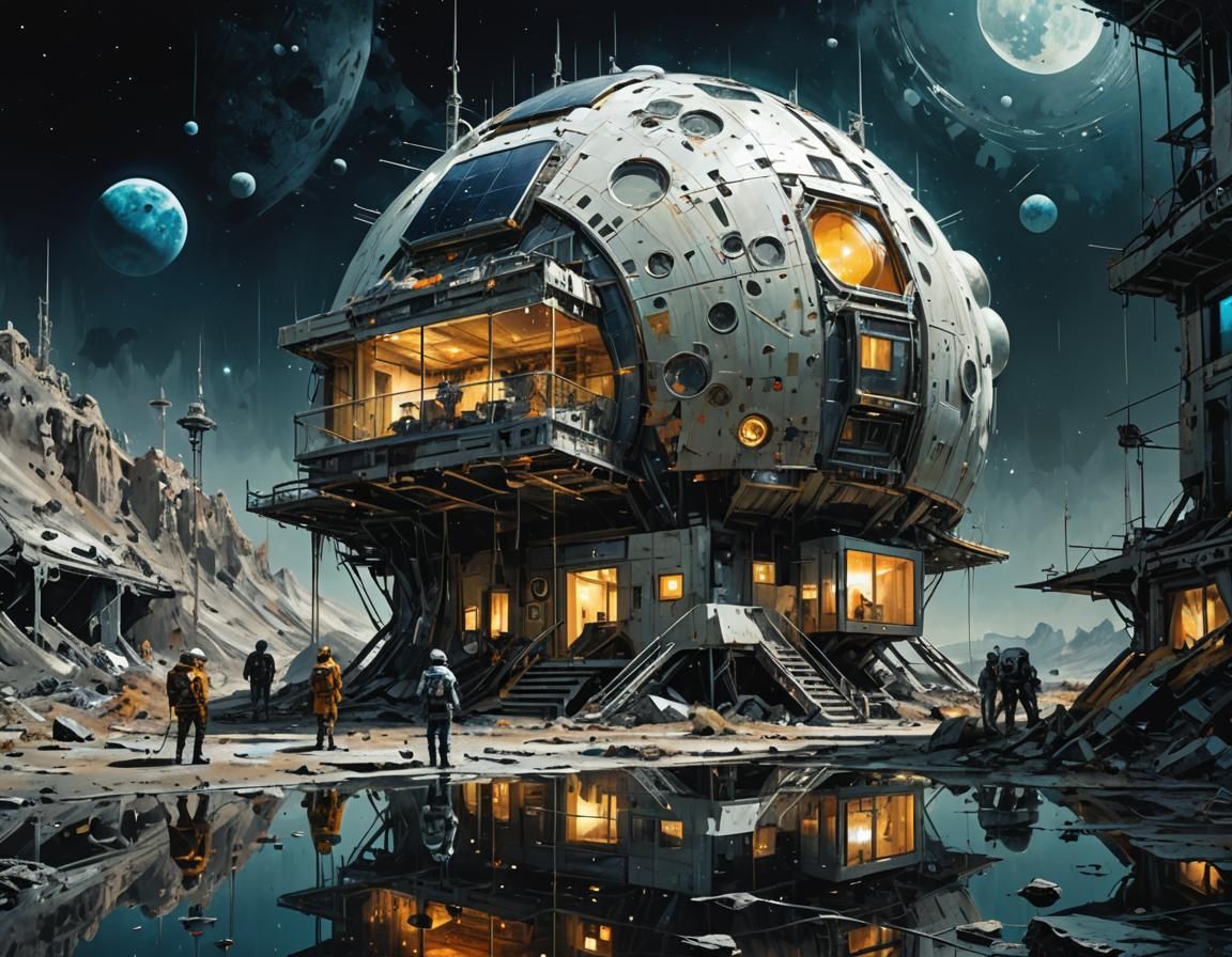 Futuristic Solarpunk Lunar House on the Moon