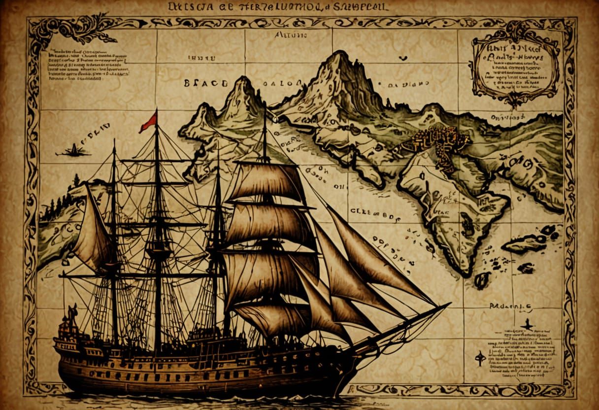 Surreal Nautical Chart Study in Disney Comic Book Style