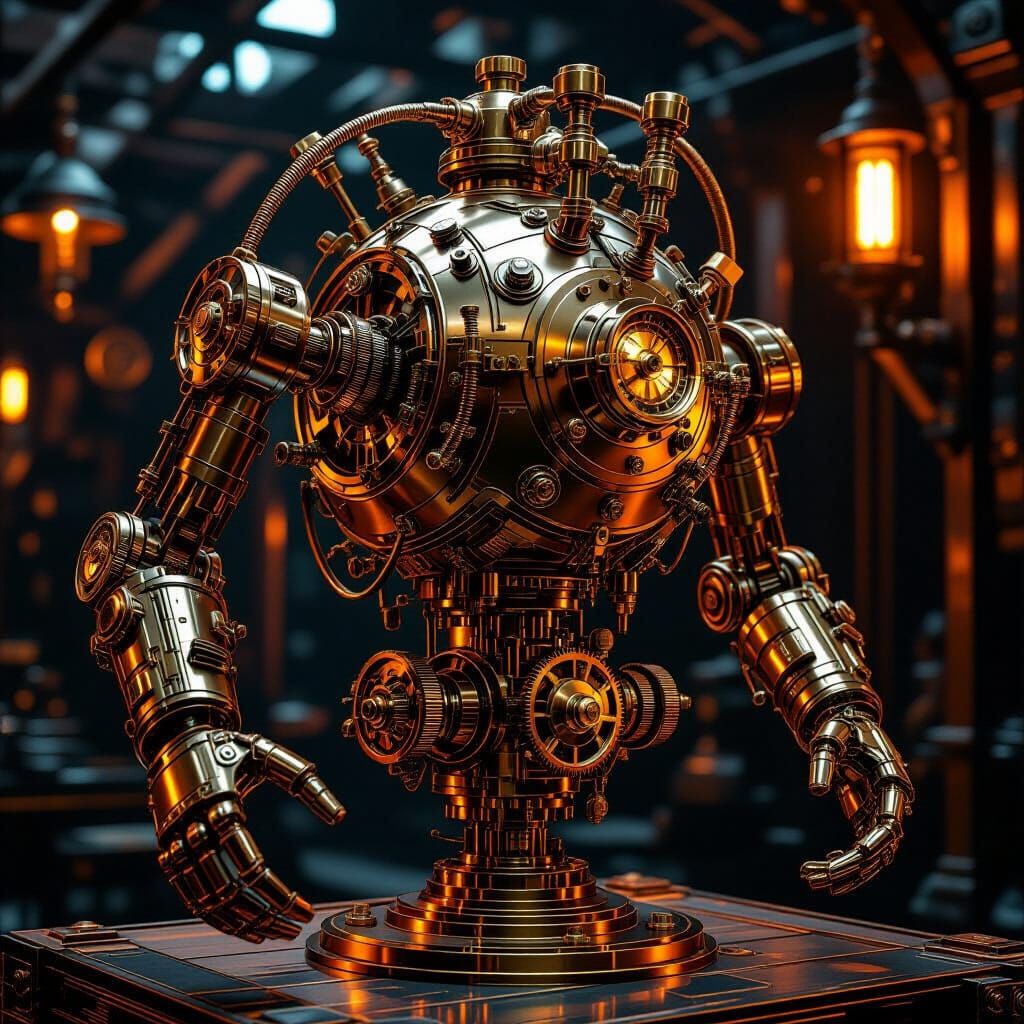Steampunk Automaton with Intricate Clockwork Mechanisms