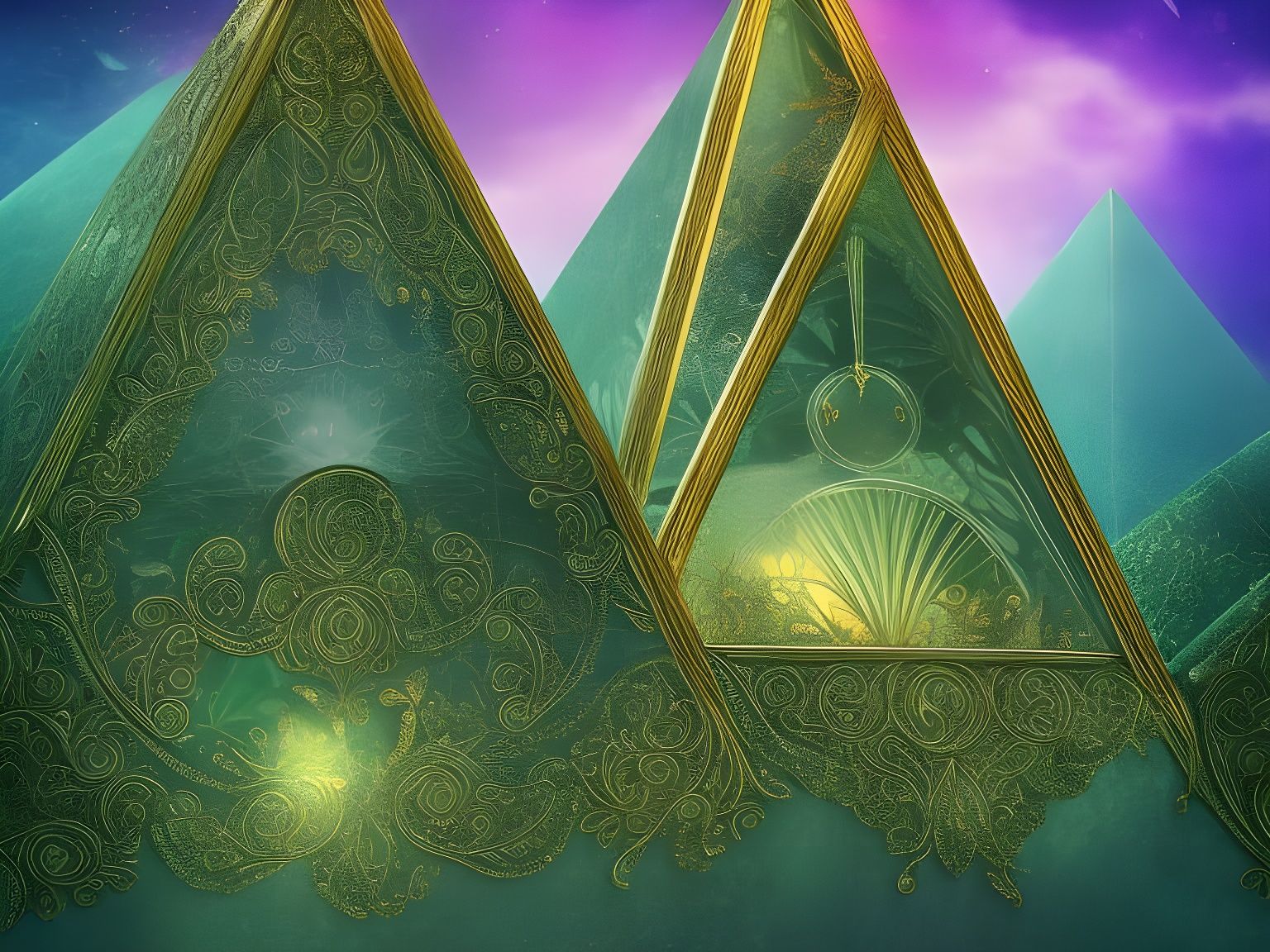 Elven Pyramid with Gold Filigree in Fantasy Setting