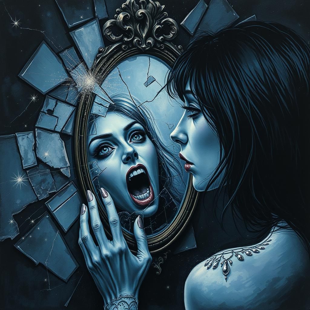 Ethereal Woman and Shattered Mirror Vision