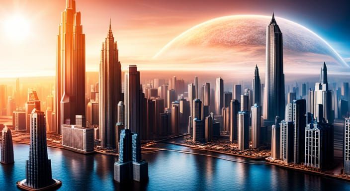 Futuristic city on the planet Neptune