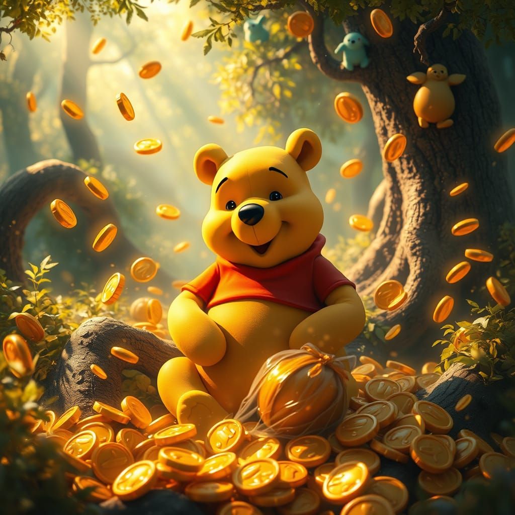 Winnie the Pooh in a Golden Paradise of Honey and Coins