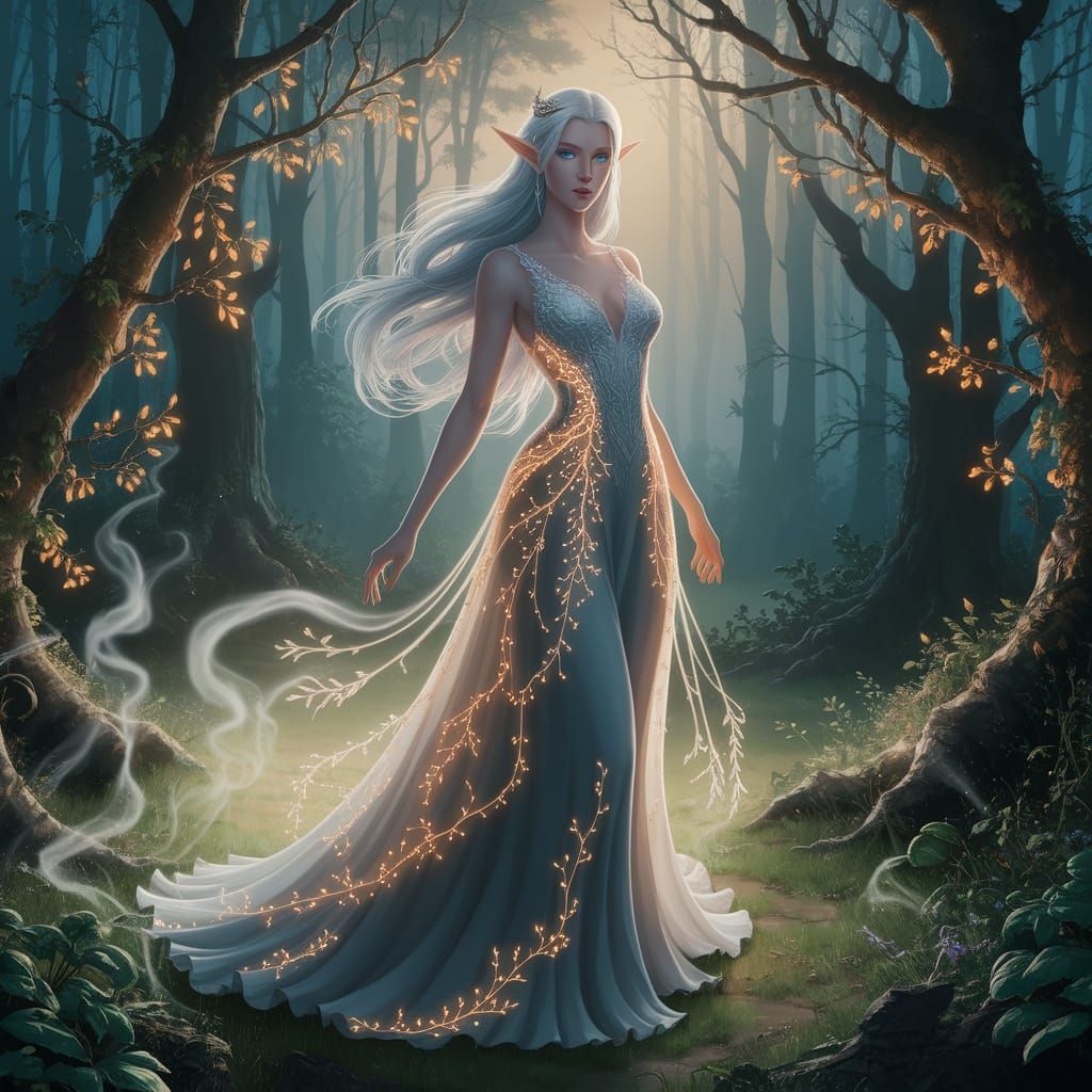 Ethereal Elven Queen in Enchanted Forest