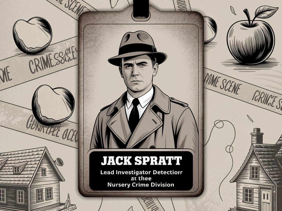 Vintage Detective ID Badge for Jack Spratt, Hand-Drawn Style