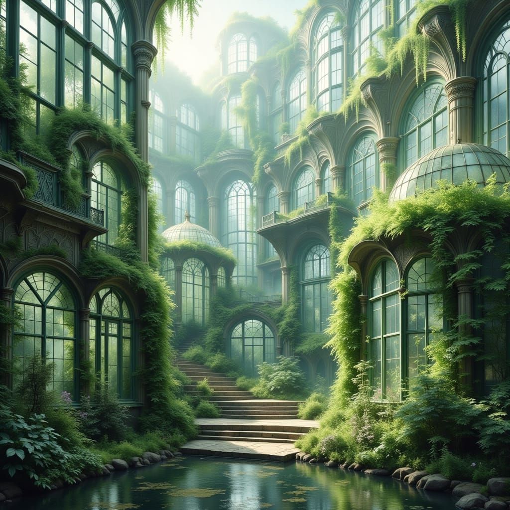 Futuristic Greenhouse City in Cyberpunk Style