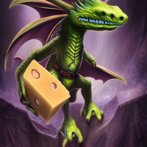 Tragic Dragon's Cheese Obsession: Whimsical Fantasy Art