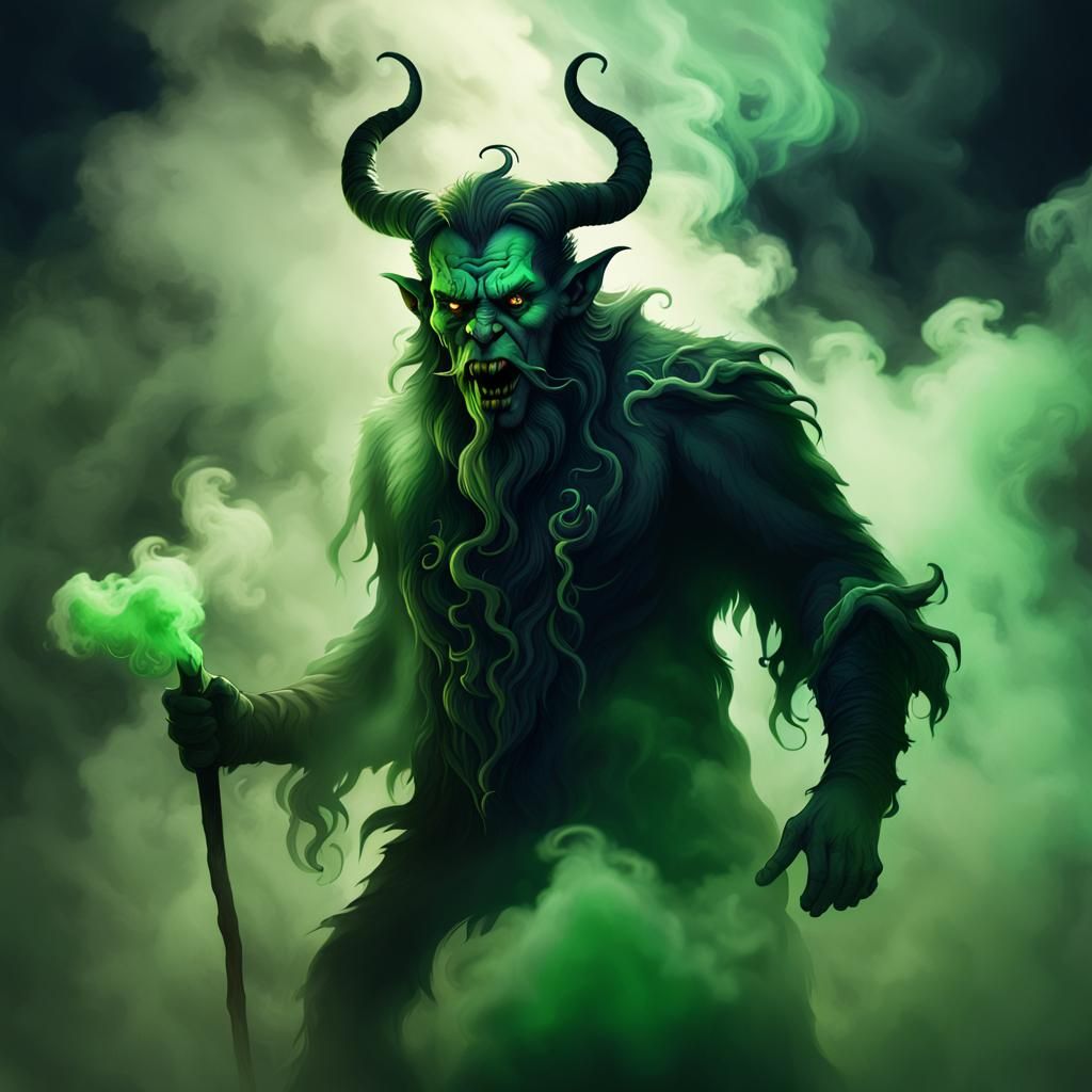 Eerie Krampus in Dark Fantasy Illustration