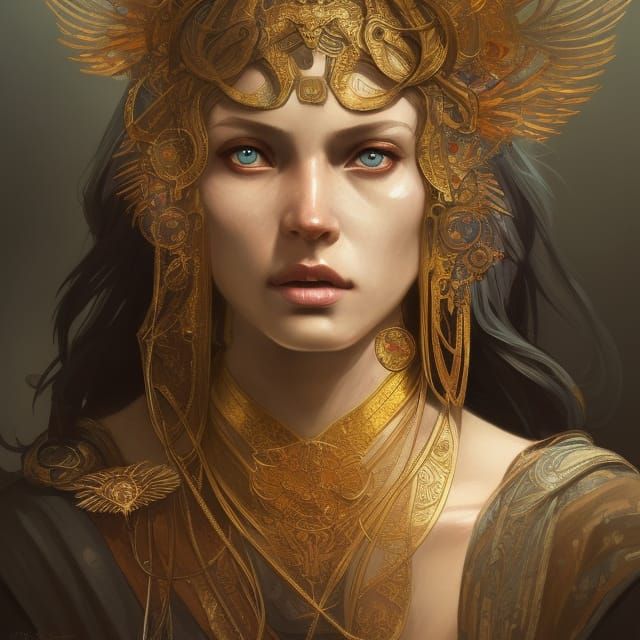 Mystic Temple Priestess Portrait in Art Nouveau Style