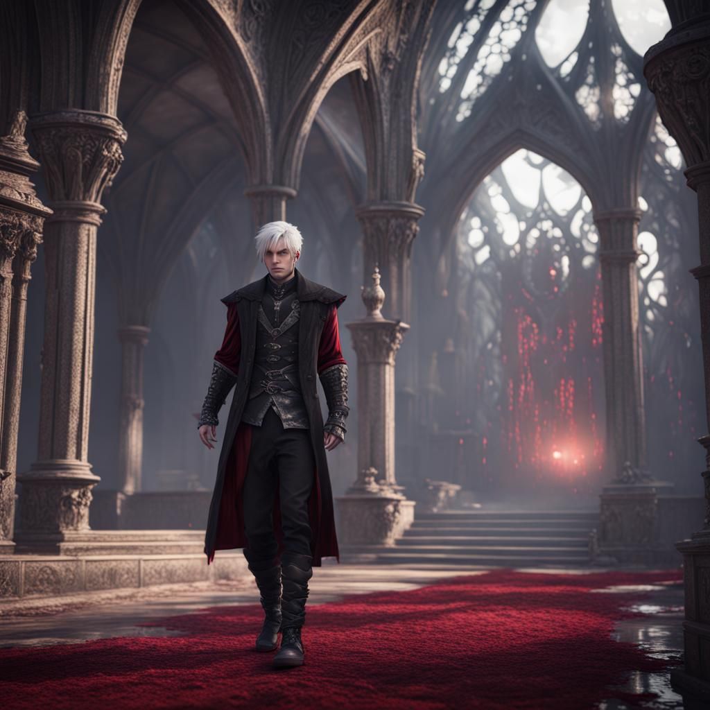 Gothic Young Man with Ruby Eyes: Fantasy Art