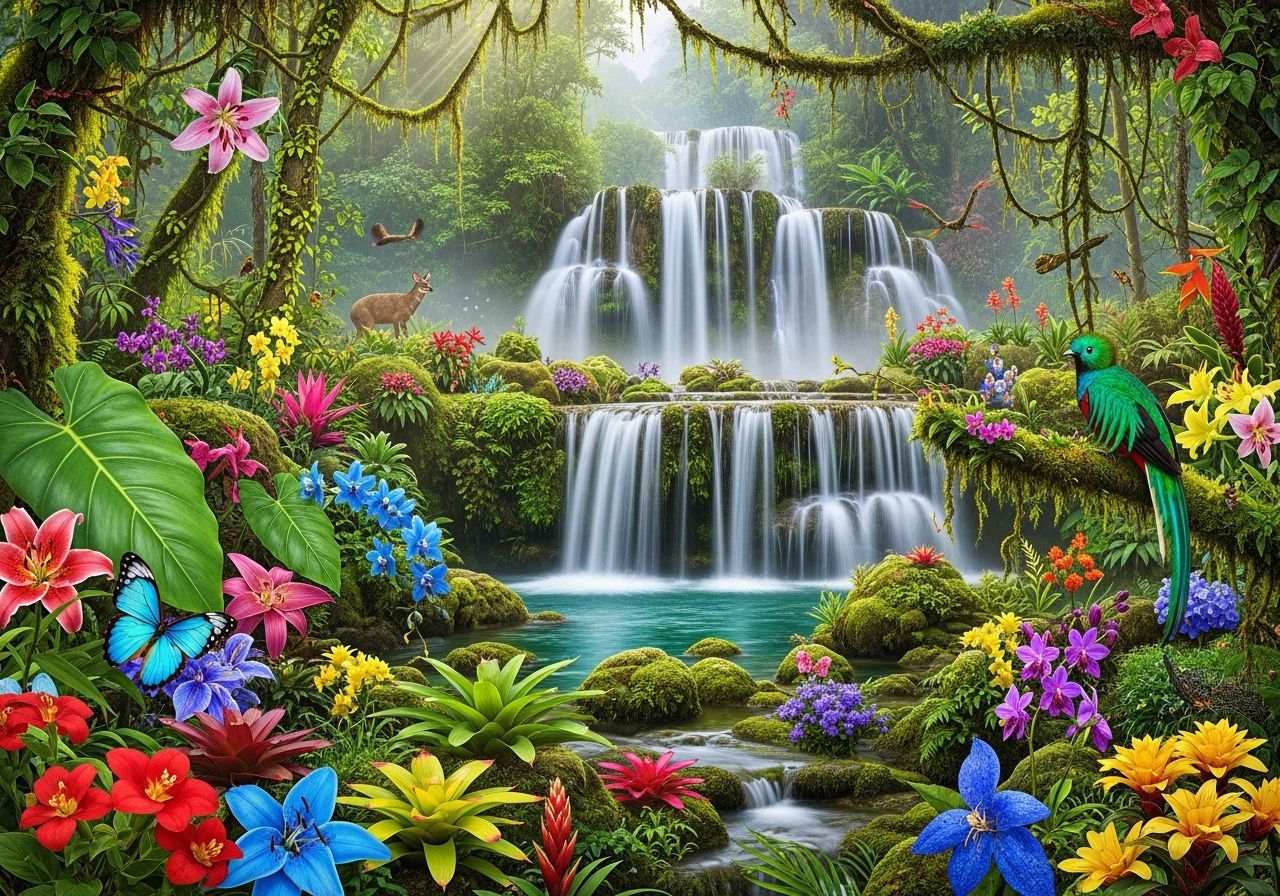 Paradise Landscape with Lush Floral Abundance