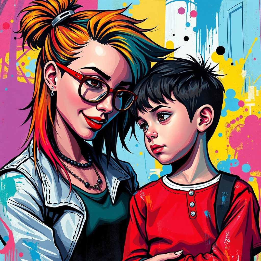 Cubist Punk Teacher and Student, Graffiti Art