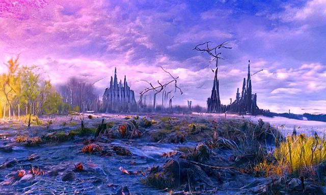 Lone Gothic Cathedral in Hyperdetailed Matte Painting