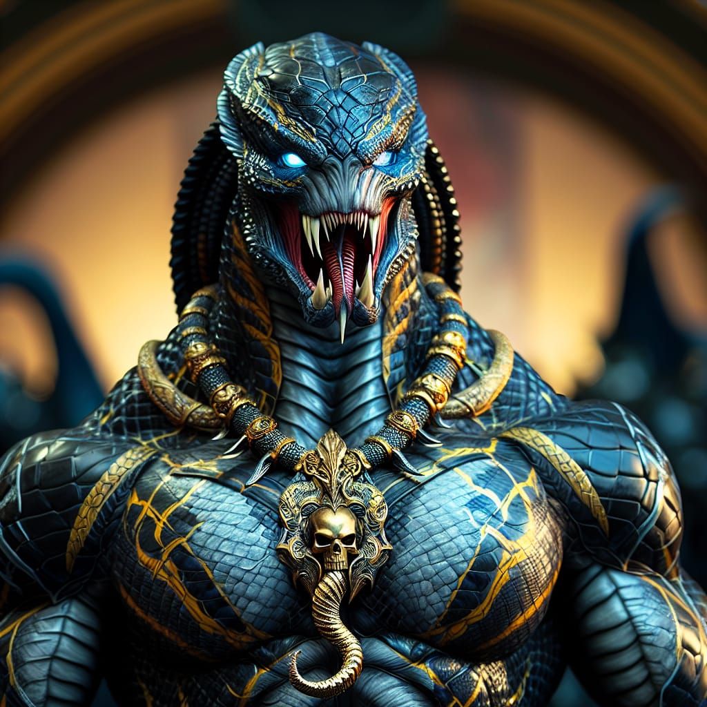 Menacing Serpent Warrior with Golden Armor