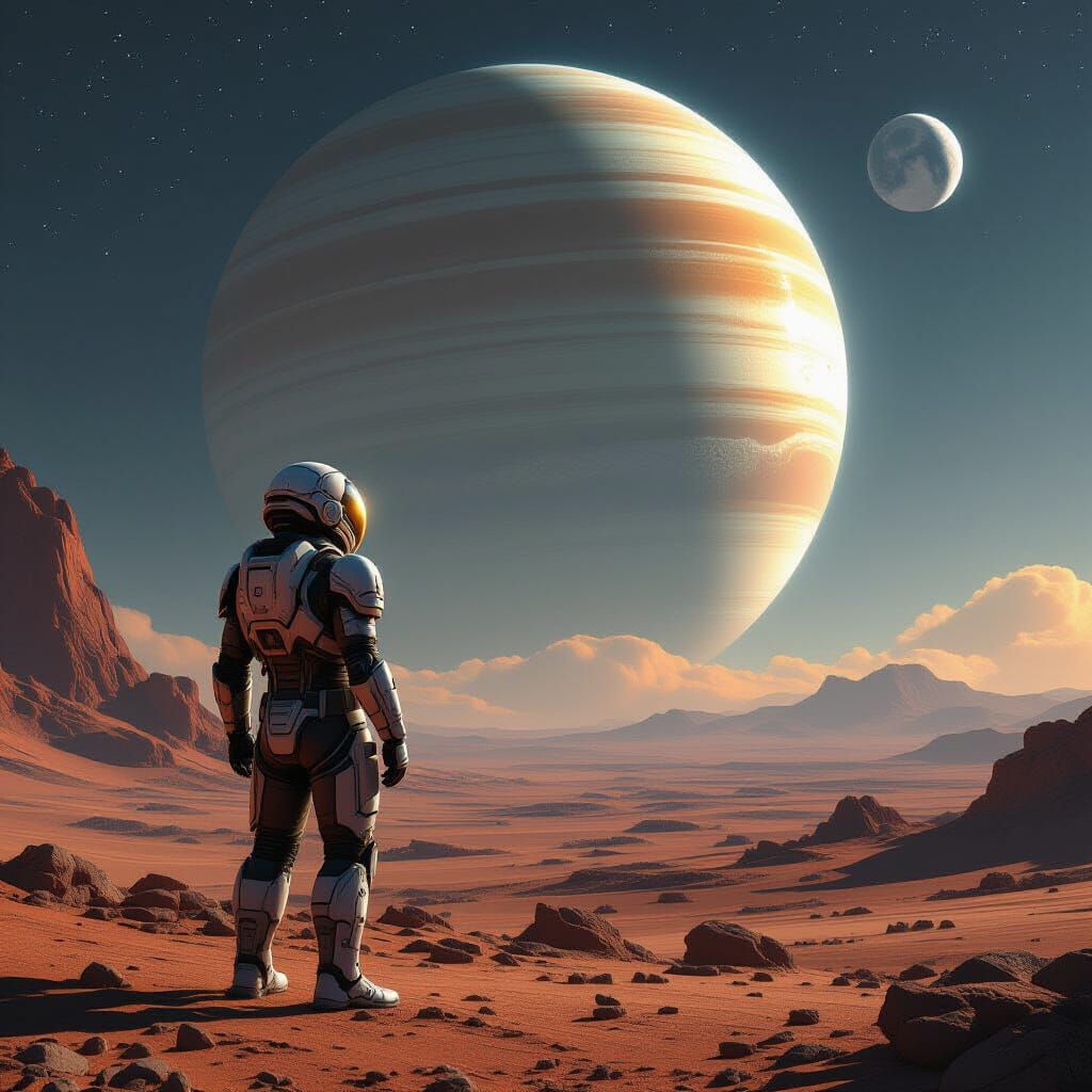 Astronaut Gazes at Alien Gas Giant in Photorealistic Sci-Fi ...