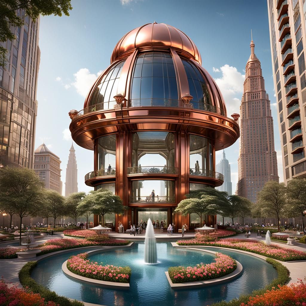 Copper Dome Skyscraper with Brass Viewing Platforms
