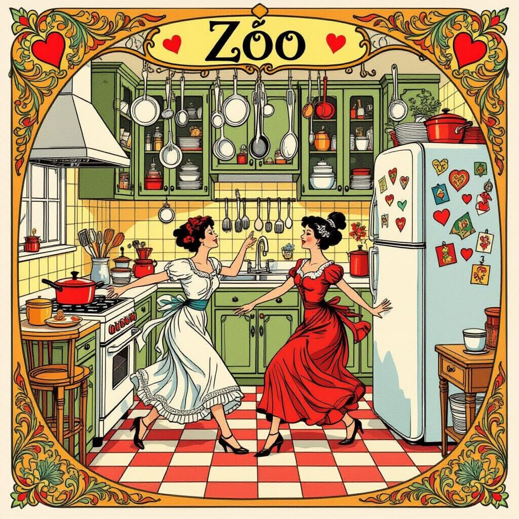 Art Nouveau Kitchen Zoo Illustration