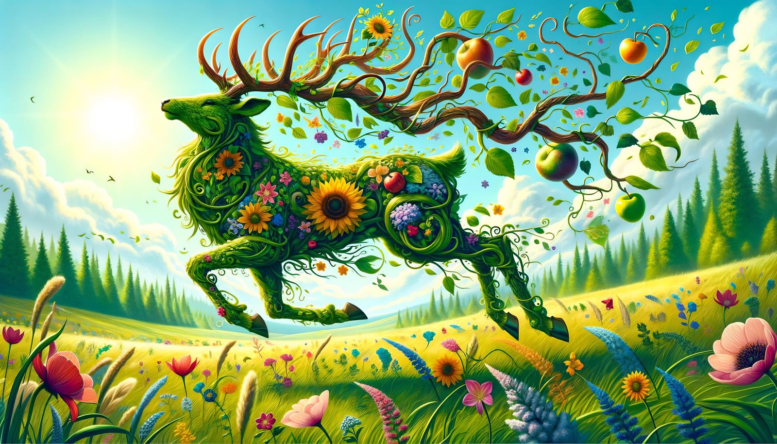 Bounding Spring: Fantasy Elk of Flowers and Sunlight