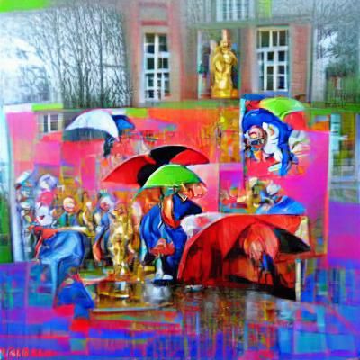 Rainy Traffic Jam in Maximalist Acrylic Pop Art