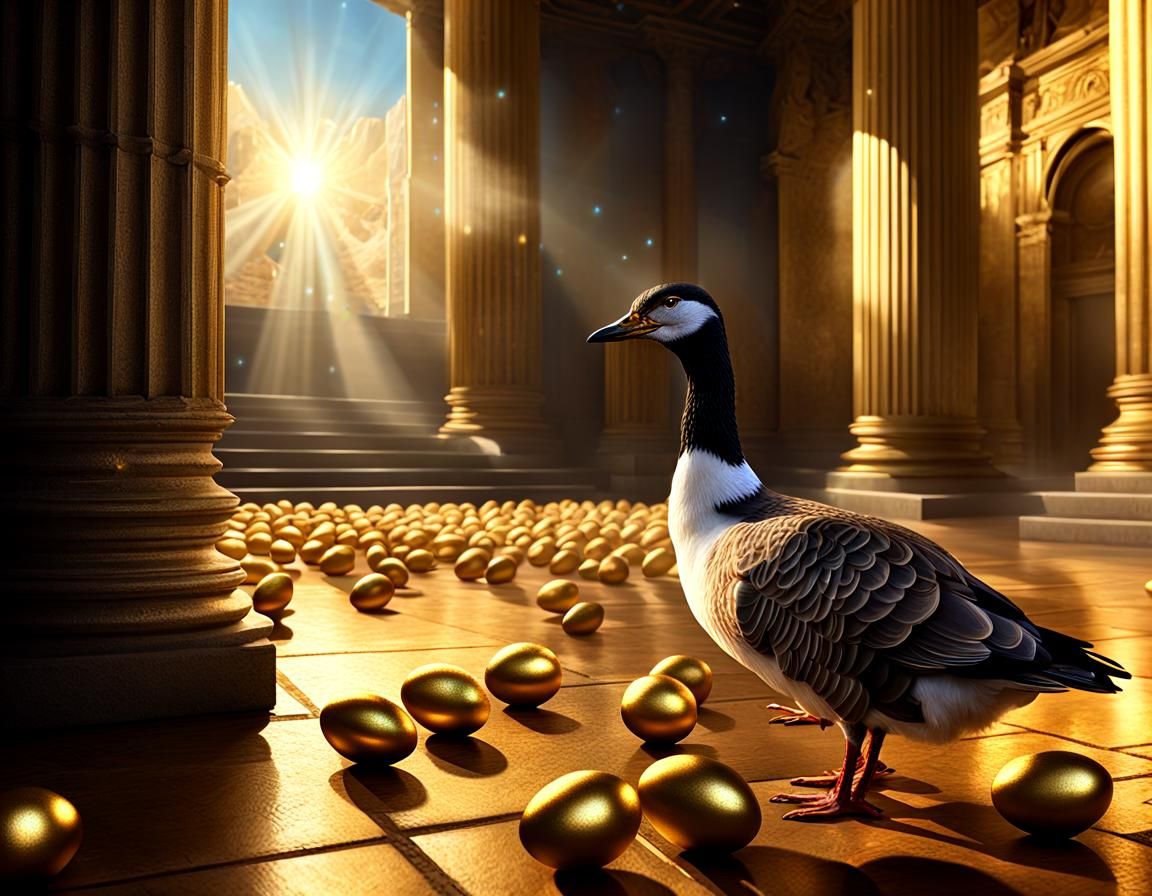Goose as Mona Lisa with Golden Eggs