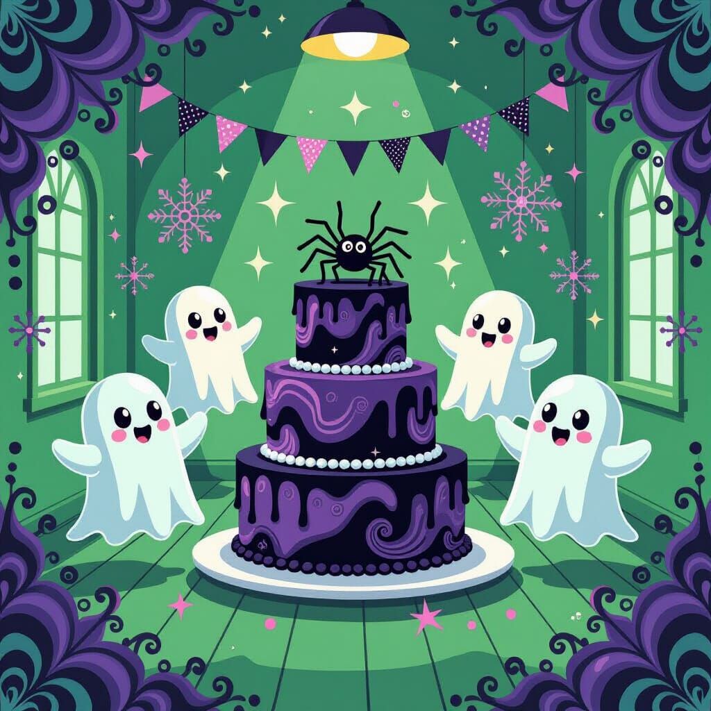 Cute Ghost Birthday Party with Fractal Cake