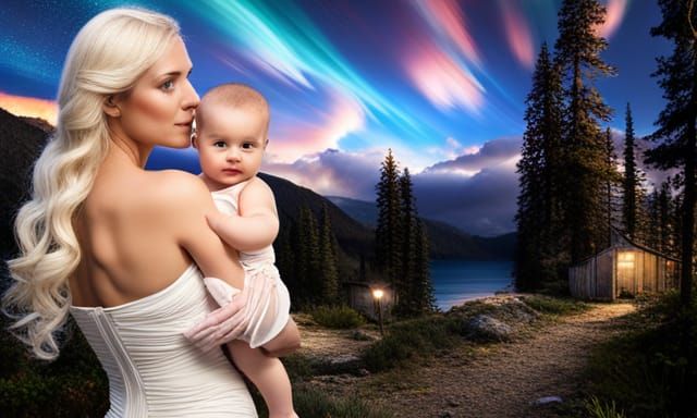 Beautiful Woman Holding Baby Girl in 3D