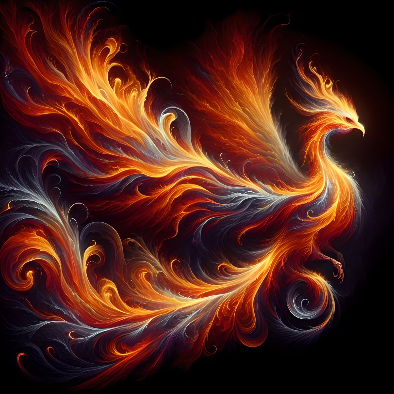 Ethereal Phoenix Formed from Vibrant Flames