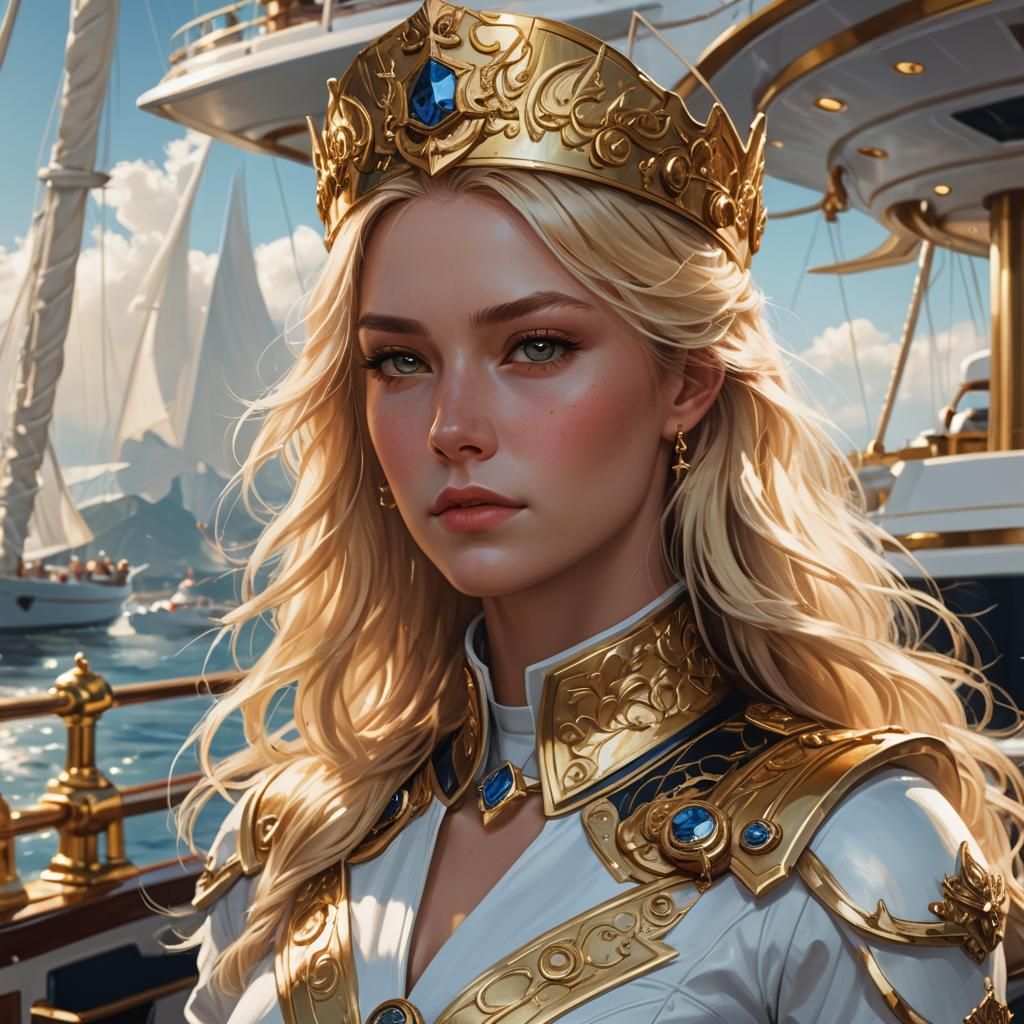 Luxurious Woman in Gold Uniform: Fantasy Art Portrait