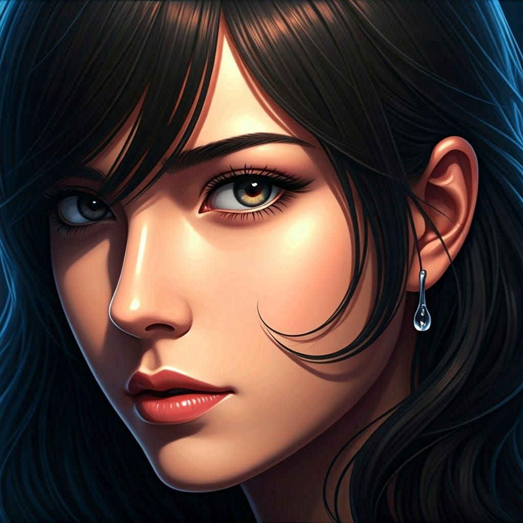 Dramatic Portrait of Woman with Water Drop