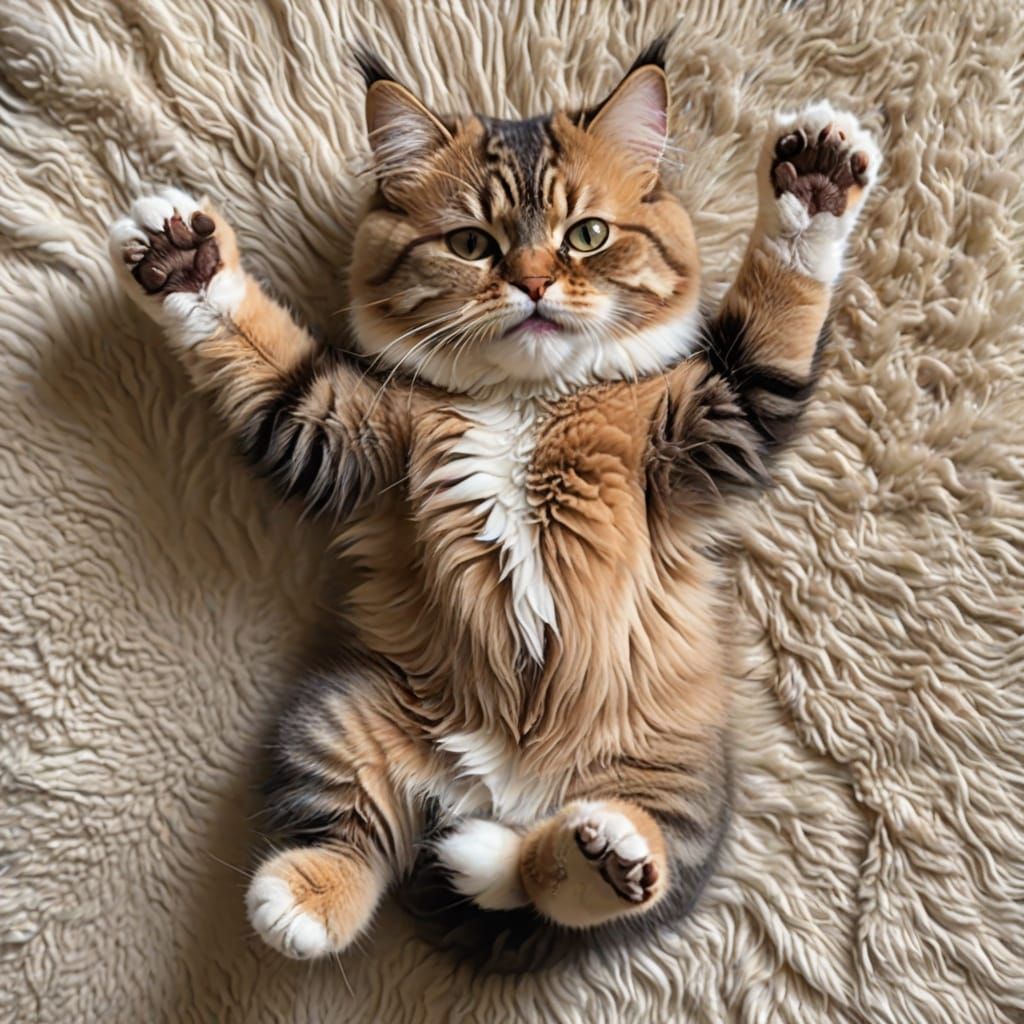 Fluffy Cat Showing Tummy