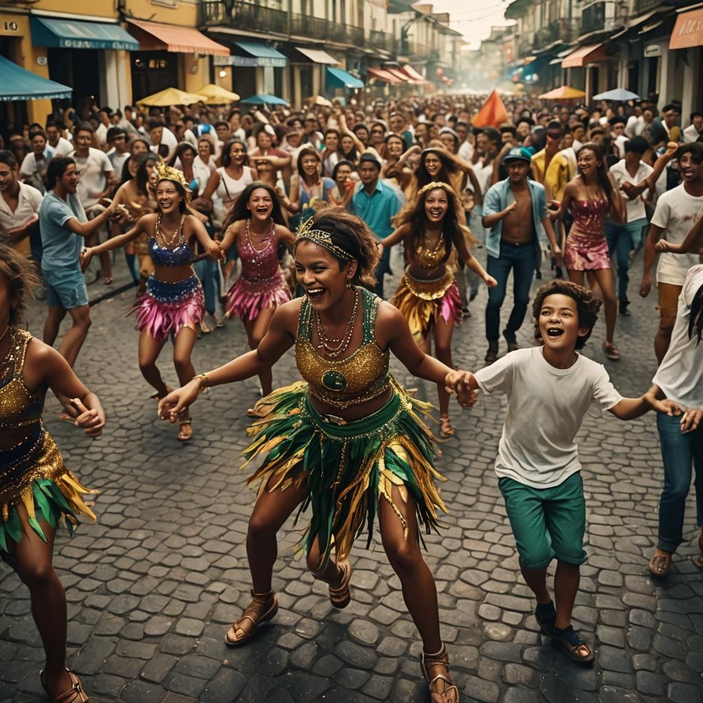 Brazilian Street Scene with Samba Dancers