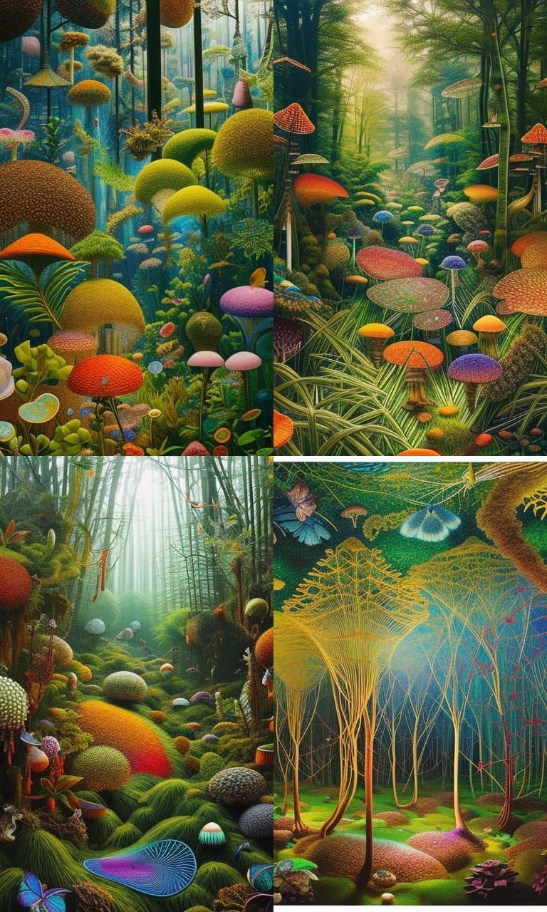 Female Hacking Mycelium Network in Forest, Fairytale Style