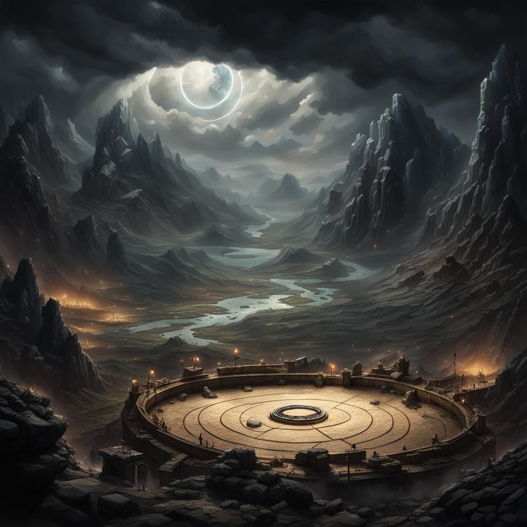 Dark Fantasy Arena in Rocky Landscape