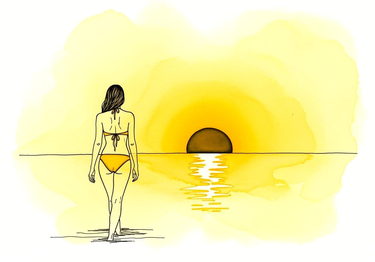 Japandi Sunrise Walk Towards Ocean