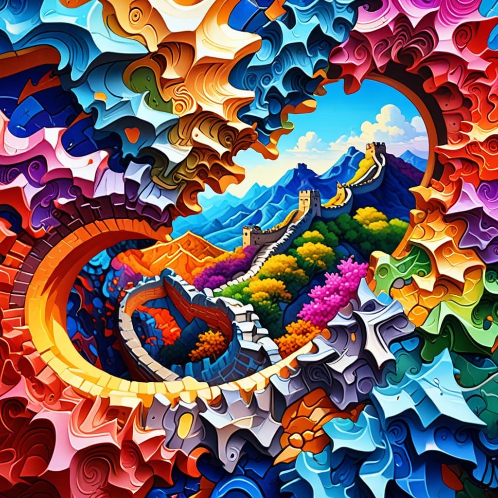 Kaleidoscopic Great Wall of China in Abstract-Expressionism