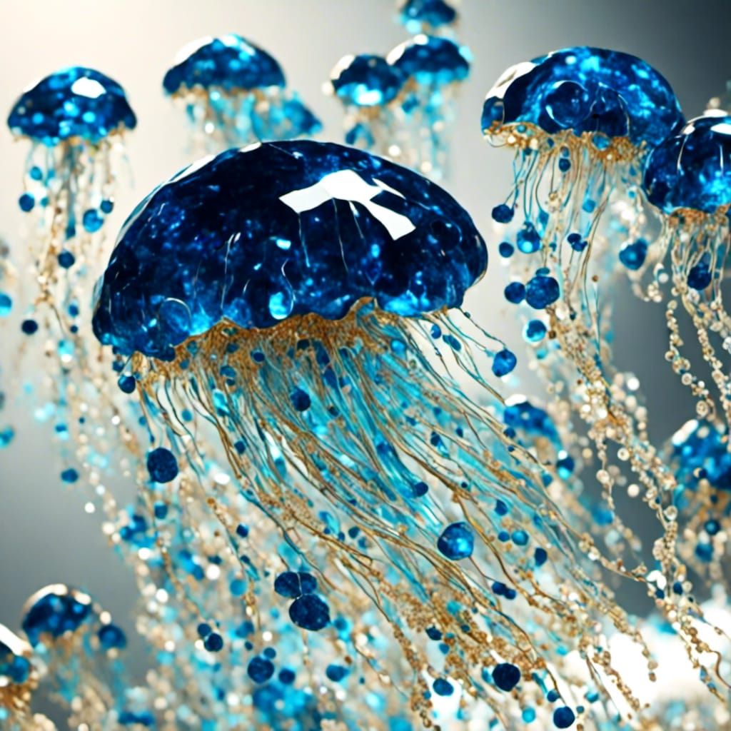 Sapphire Gem Jellyfish in Hyperreal Style