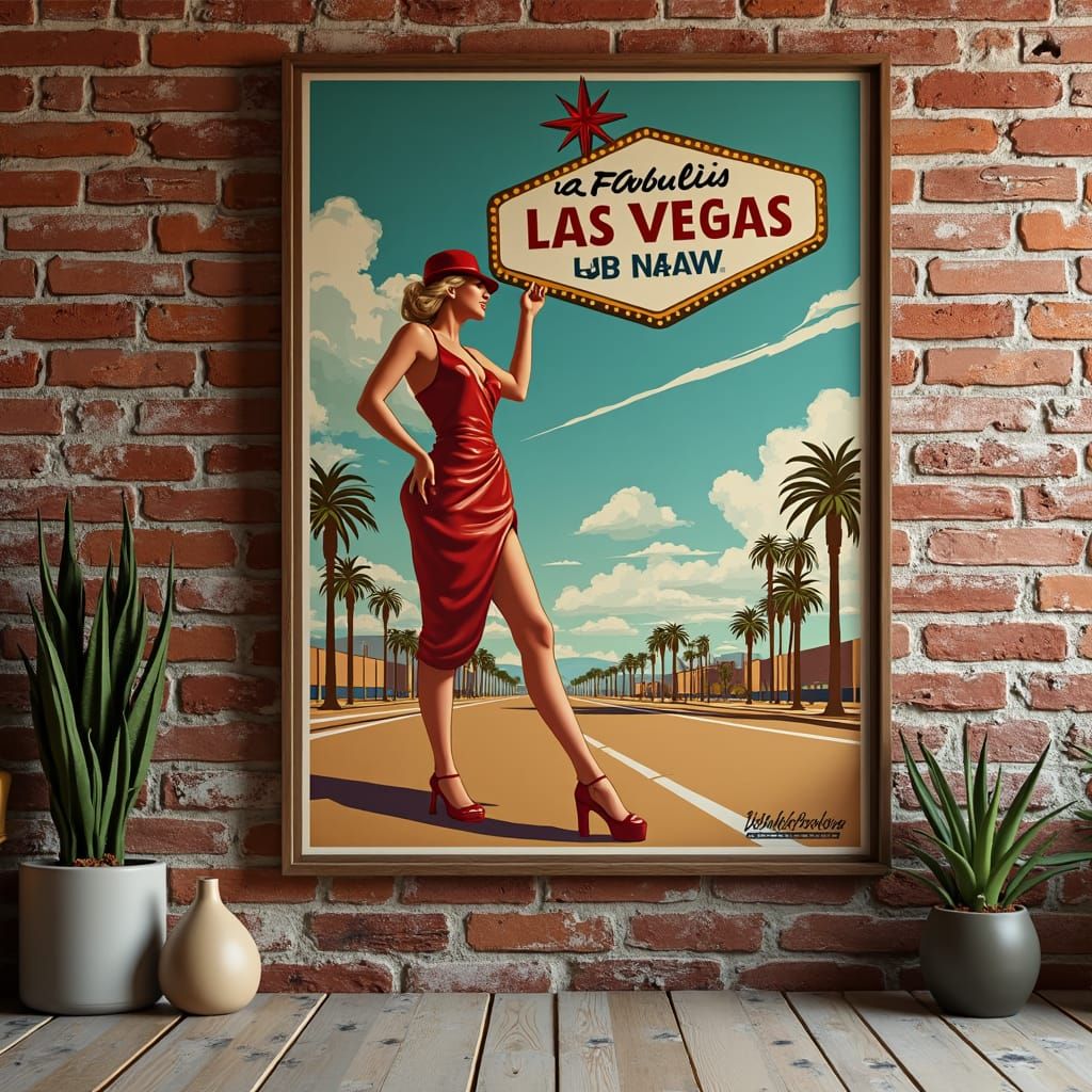 Vintage Las Vegas Travel Poster, Mid-Century Modern Style
