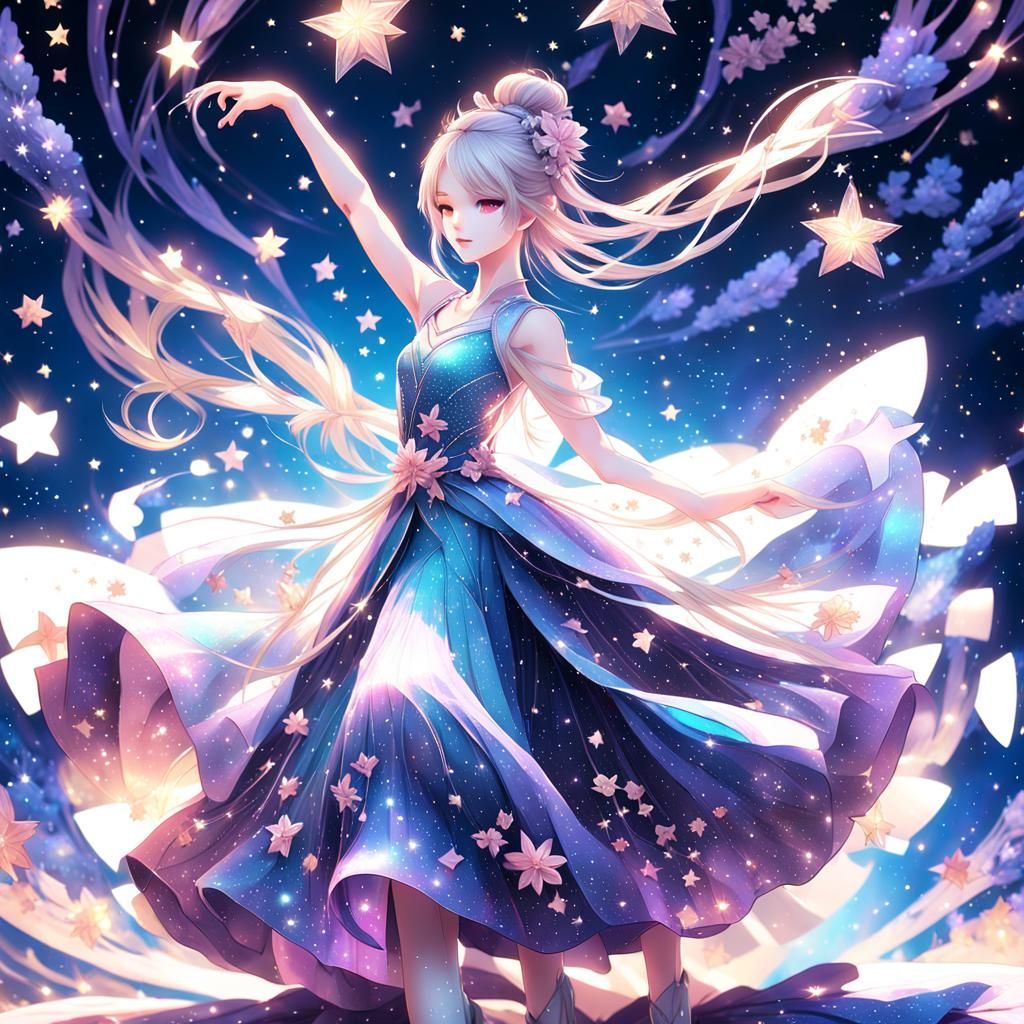 Anime Girl Dancing in Gown of Stars