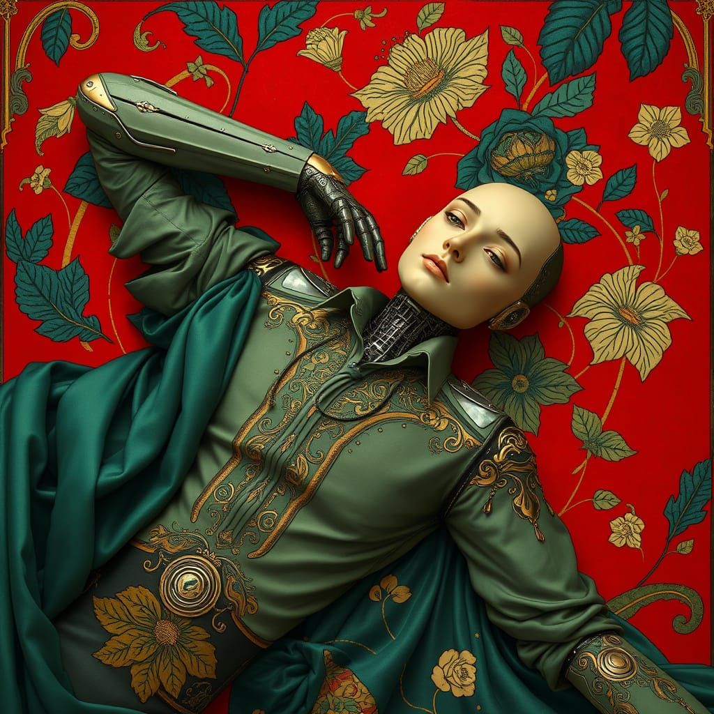 Android Gentleman in Opulent Art Nouveau Setting