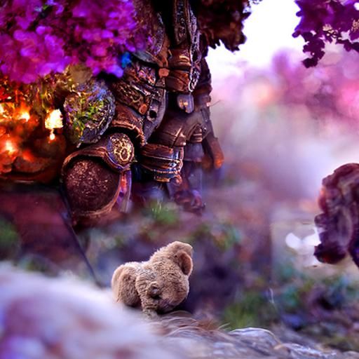 Ethereal Teddy Bear Warrior in Hyperdetailed Fantasy