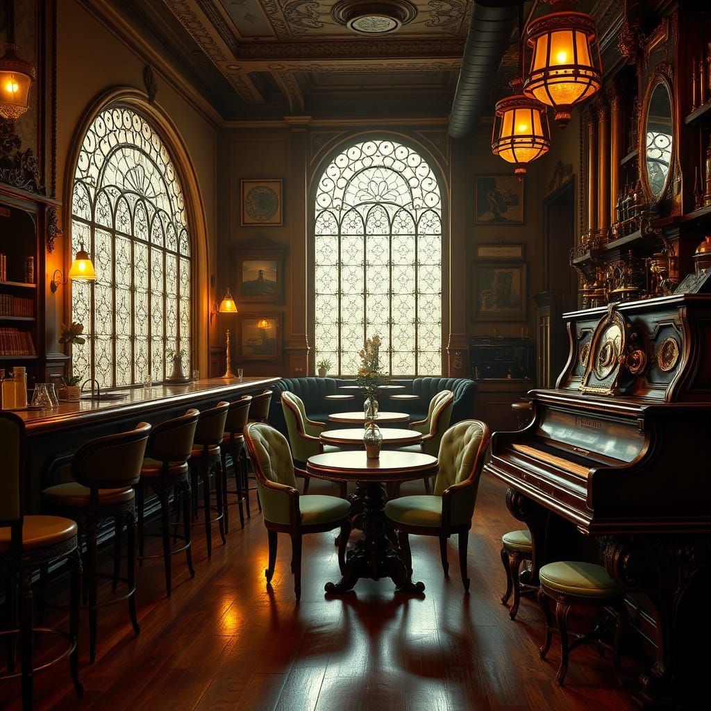 Steampunk Vienna Cafe with Whimsical Charm and Industrial El...