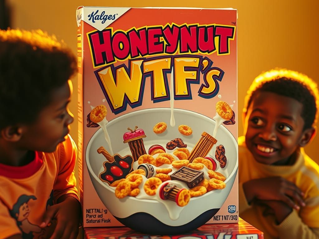 Vintage Cereal Box: Honeynut WTF's, 1980s Design