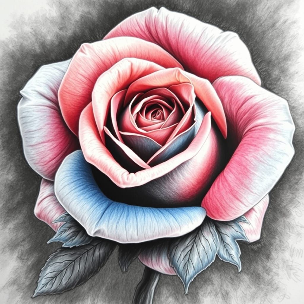 Hyperdetailed Charcoal Drawing of a Vibrant Rose
