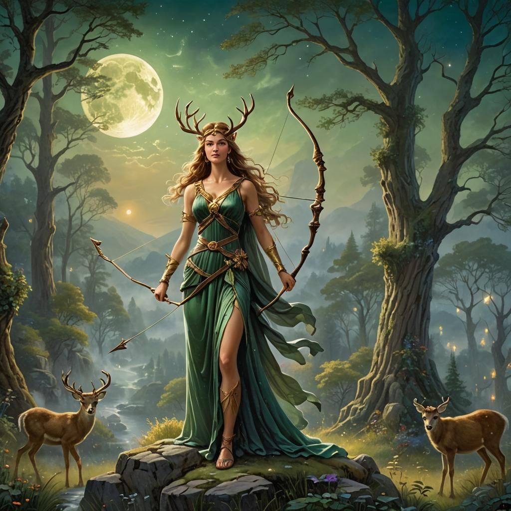 Artemis, Goddess of the Hunt in Wilderness