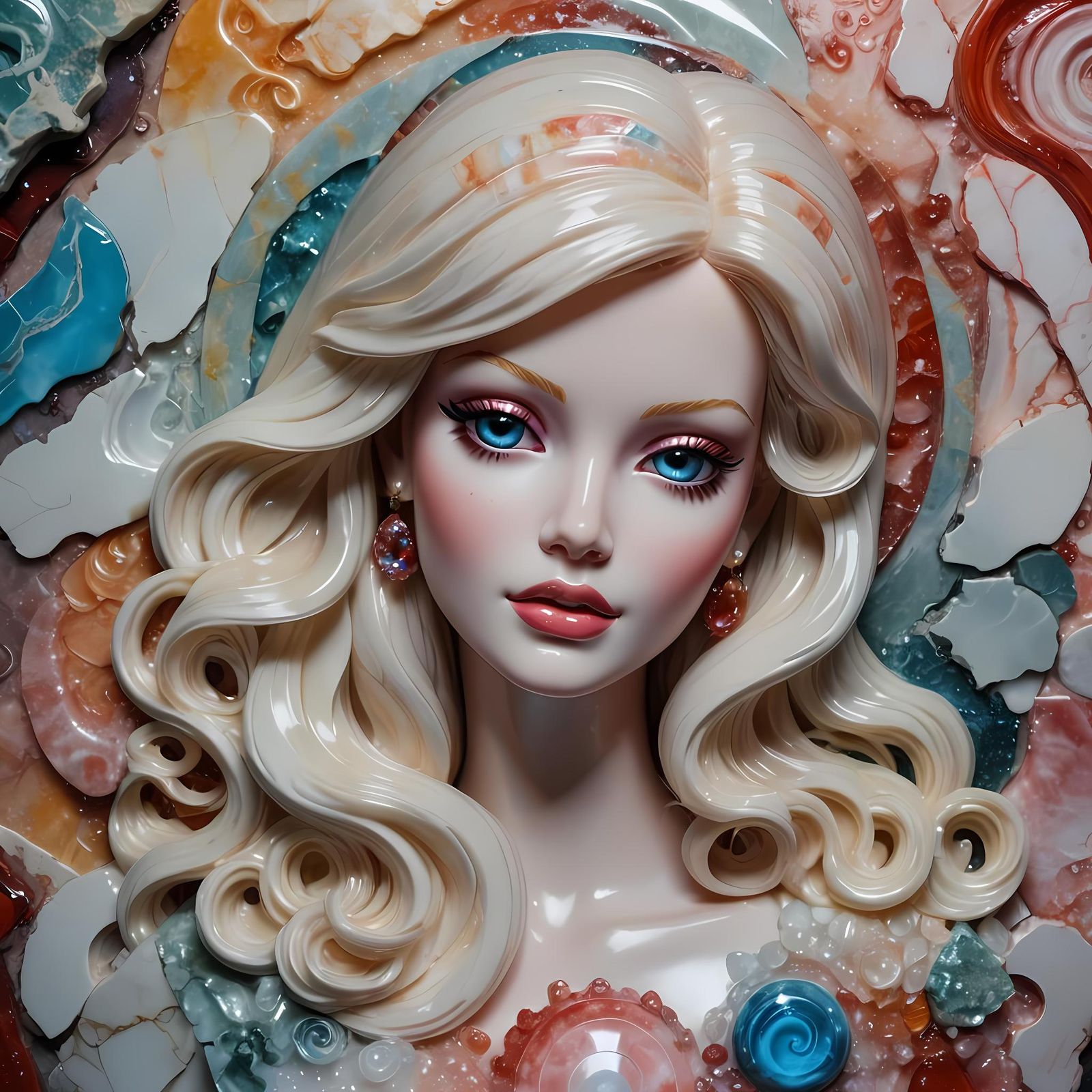 Opalescent Barbie Marble Carving: Hyperdetailed Photorealist...